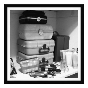 Fortfarande B/W-foto av Makeup-samling Fototryck