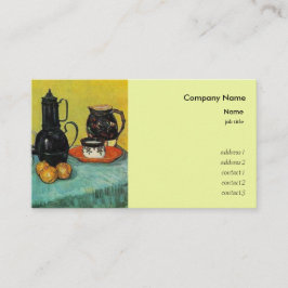 Fortfarande blått ekoffepot, jordklotet och visitkort