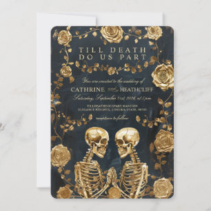 FORTFARANDE DÖDSFALL - GULD Skeletons och Ro Bröll Inbjudningar