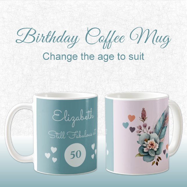 Fortfarande fantastiskt vid rosa av grönt på 50-år kaffemugg (Skapare uppladdad)