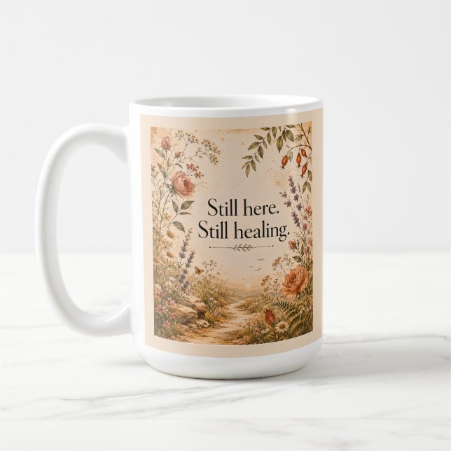Fortfarande här, fortfarande läker Vildblomma Cita Kaffemugg (Vänster)