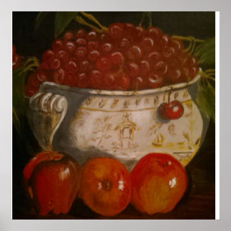 Fortfarande Life Apple Cherry Fruit Bowl Poster