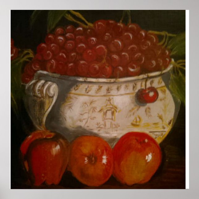 Fortfarande Life Apple Cherry Fruit Bowl Poster (Framsidan)