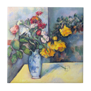 Fortfarande Life Flowers i Vas av Paul Cezanne Kakelplatta