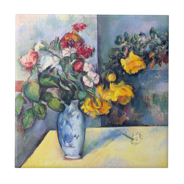 Fortfarande Life Flowers i Vas av Paul Cezanne Kakelplatta (Framsidan)