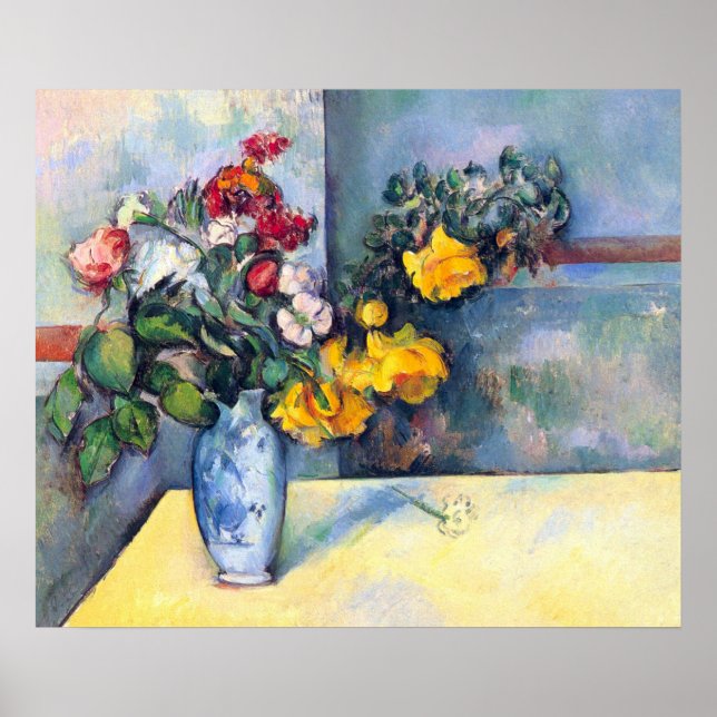 Fortfarande Life Flowers i Vas av Paul Cezanne Poster (Framsidan)