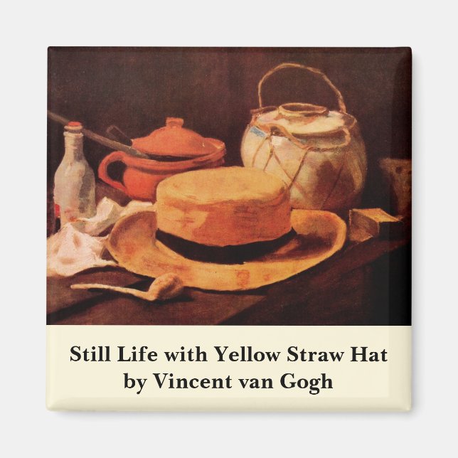 Fortfarande Life Gult Straw Hat av Vincent van Gog Magnet (Framsidan)