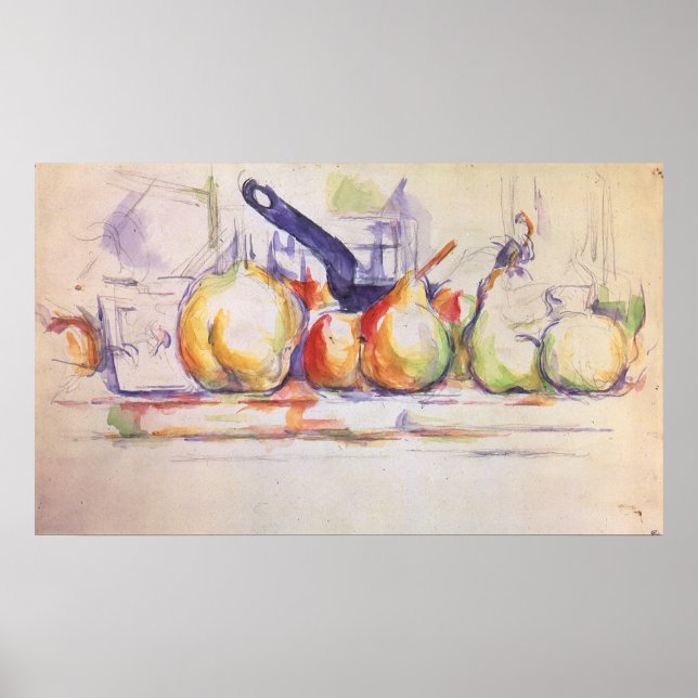 Fortfarande Life med Saucepan av Paul Cezanne Poster (Framsidan)