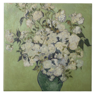 Fortfarande Life Rosa ros i ett Vas av Van Gogh Kakelplatta