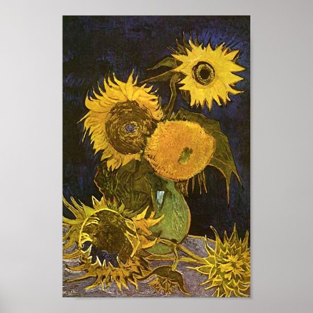 Fortfarande Life Vas 5 Sunblommor Van Gogh Fine Ar Poster (Framsidan)