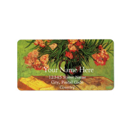 Fortfarande Life Vas med Oleanders och Bokar Adressetikett
