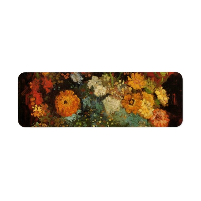 Fortfarande Life Vas med Zinnias av Vincent van Go Returadress Etikett (Framsidan)