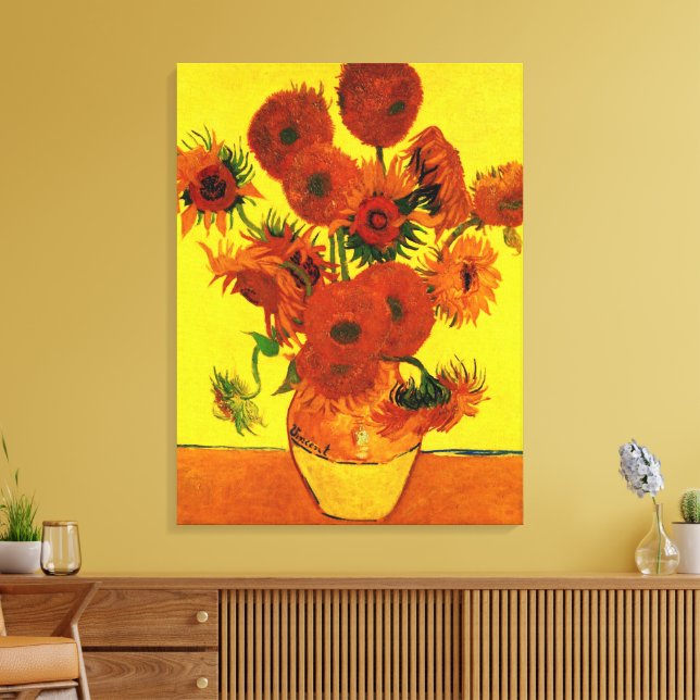 Fortfarande Life Vas w 15 Sunblommor Vincent van G Canvastryck (Insitu (Vardagsrum))