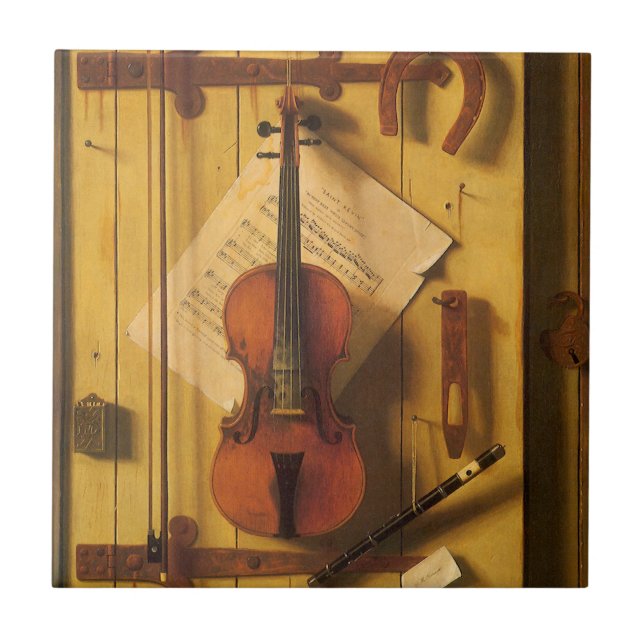 Fortfarande Life Violin and Music av William Harne Kakelplatta (Framsidan)