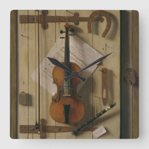 Fortfarande Life, Violin och Music Fyrkantig Klocka