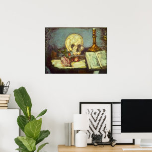 Fortfarande Life w Skull, ljus, Bok av Paul Cezann Poster
