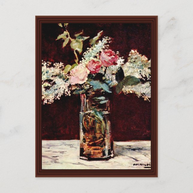 Fortfarande Lilacs och Ro av Manet Edouard Vykort (Framsida)