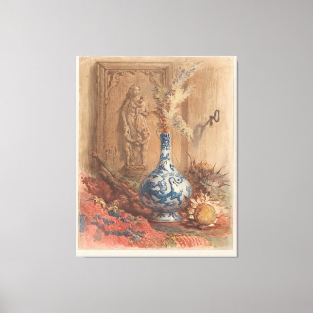 Fortfarande liv med kinesiskt vas och torkad solro canvastryck (Framsida)