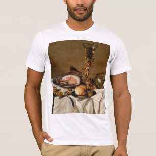 Fortfarande liv med skinka, bokar och prydnadsfart t shirt