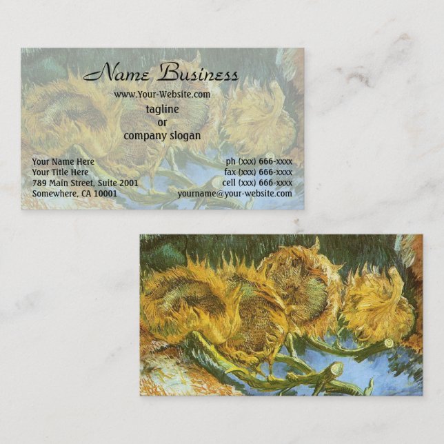 Fortfarande livsstil fyra Solros av Vincent van Go Visitkort (Fram/baksida)