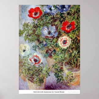 Fortfarande med Anemones av Claude Monet Poster