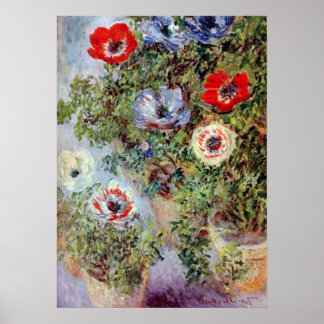 Fortfarande med Anemones av Claude Monet Poster