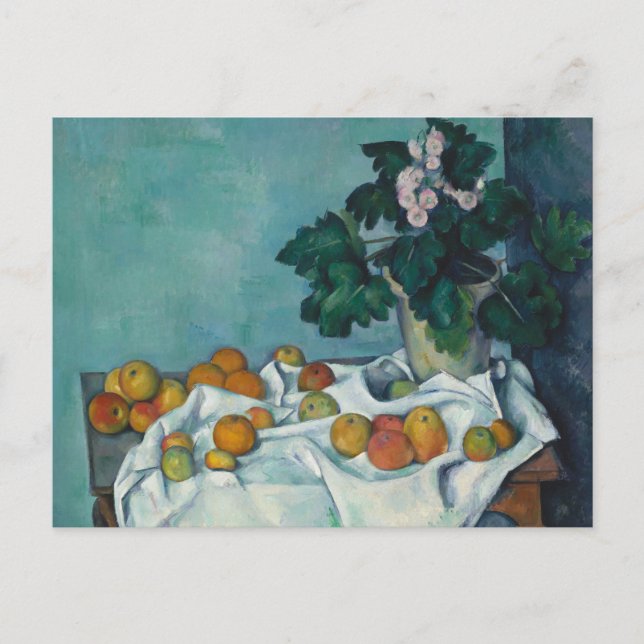 Fortfarande med äpplen och en primos: vykort (Framsida)