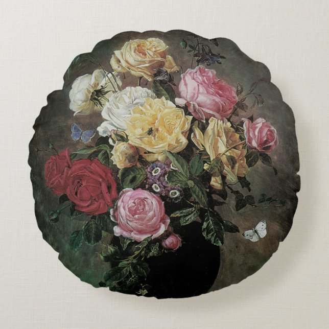 Fortfarande med blommor i Vas av Olaf Hermansen Rund Kudde (Framsidan)