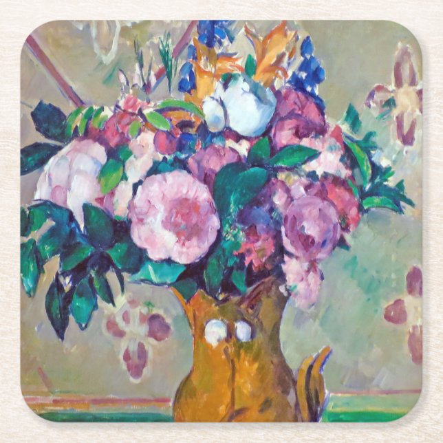 Fortfarande med blommor, Paul Cezanne Underlägg Papper Kvadrat (Framsidan)