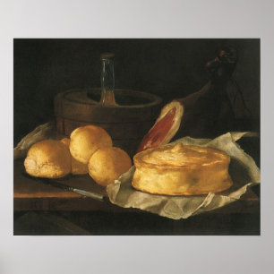 Fortfarande med Bread Tart och Ham, Giuseppe Recco Poster