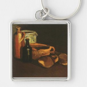 Fortfarande med clogs och Pots, Van Gogh Fyrkantig Silverfärgad Nyckelring