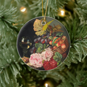 Fortfarande med en folkmassa och ett glas vin julgransprydnad keramik