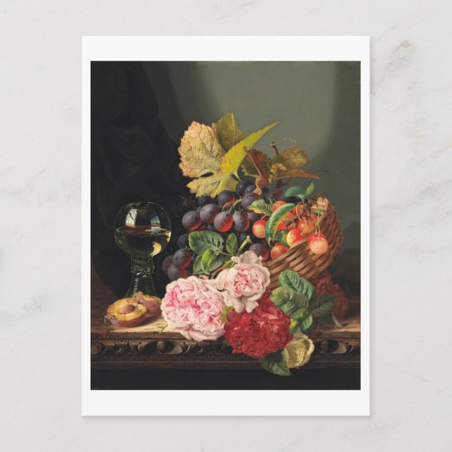 Fortfarande med en folkmassa och ett glas vin vykort (Framsida)