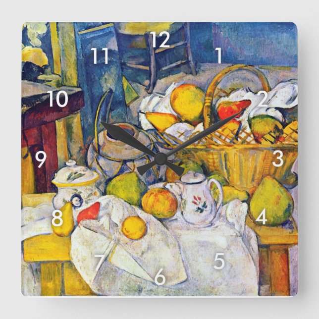 Fortfarande med Fruit Basket, Paul Cezanne Fyrkantig Klocka (Framsida)