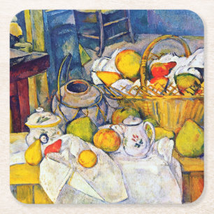 Fortfarande med Fruit Basket, Paul Cezanne Underlägg Papper Kvadrat