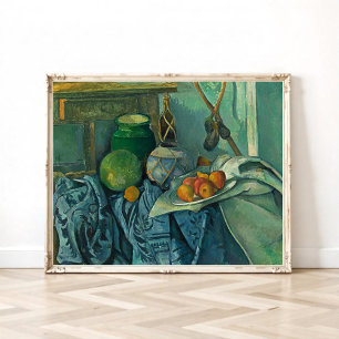 Fortfarande med Ginger Burk och Eggplant, Cezanne Poster