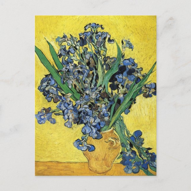 Fortfarande med Irises av Vincent Van Gogh Vykort (Framsida)