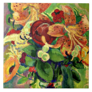 Fortfarande med Tiger Lilies. Leo Gestel-målning Kakelplatta