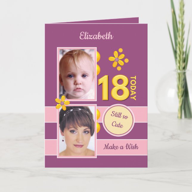 Fortfarande så söta foton lila 18:e födelsedagen kort (Framsida)