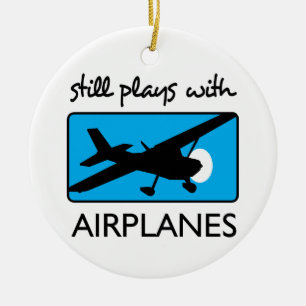 fortfarande spelas med flygplan julgransprydnad keramik