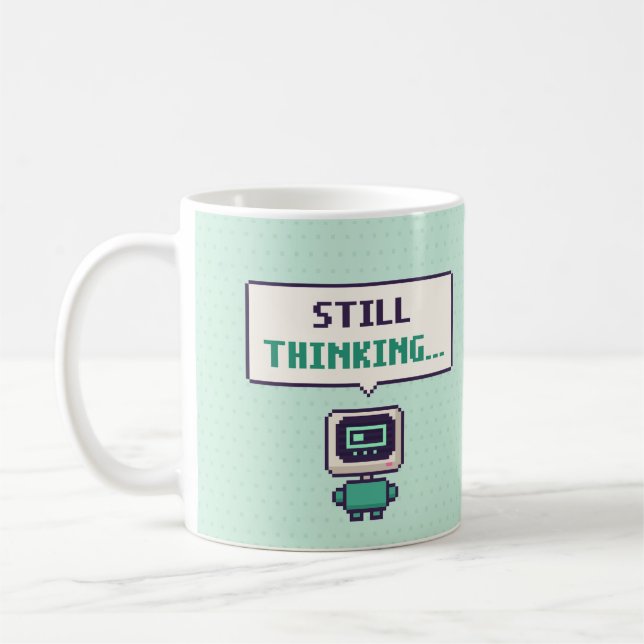 Fortfarande Tänker... Rolfig AI Pixel-mugg Kaffemugg (Vänster)
