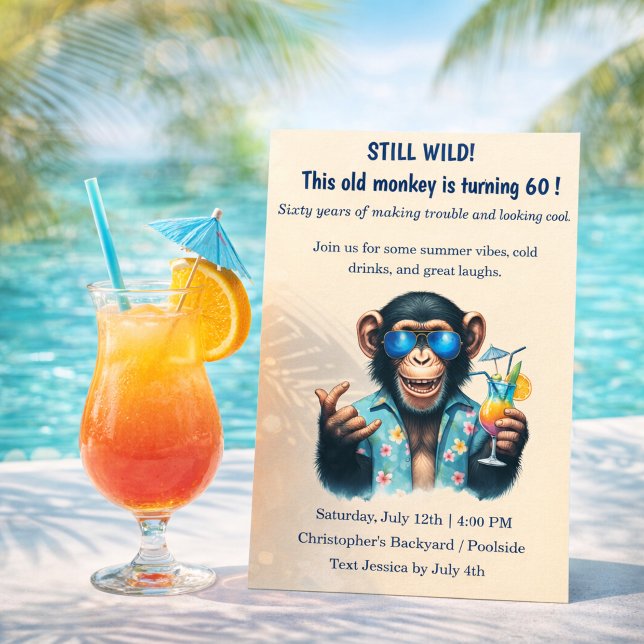 Fortfarande Vild Gamla Apa fyller 60 Rolig Födelse Inbjudningar (Still Wild Old Monkey turning 60 Funny Birthday Invitation)