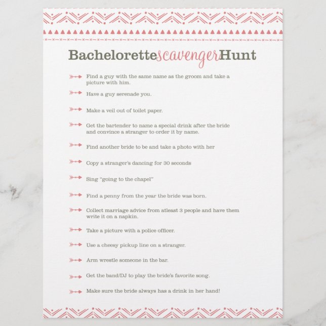 Förtillverkad Rosa Bachelorette Scavenger Hunt Gam (Framsida)