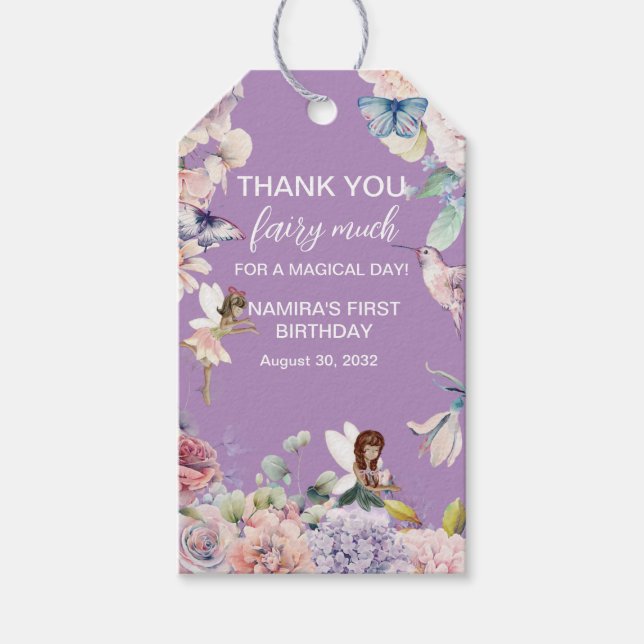 Förtjusad Garden Fairy Birthday Favor Presentetikett (Framsidan)