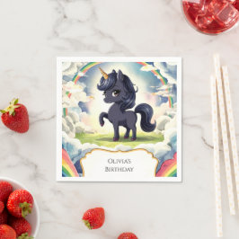 Förtjusad Lycklig Black Unicorn Birthday Pappersservett