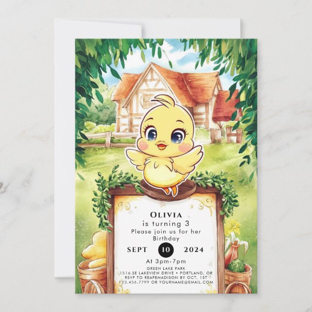 Förtjusad småkyckling inbjudningar (Framsida)