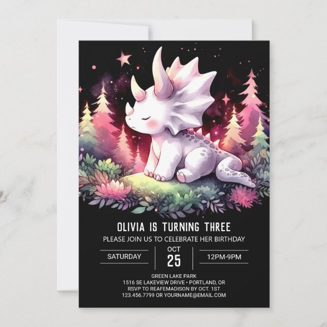 Förtjusade barn, triceratops Birthday Inbjudningar (Framsida)