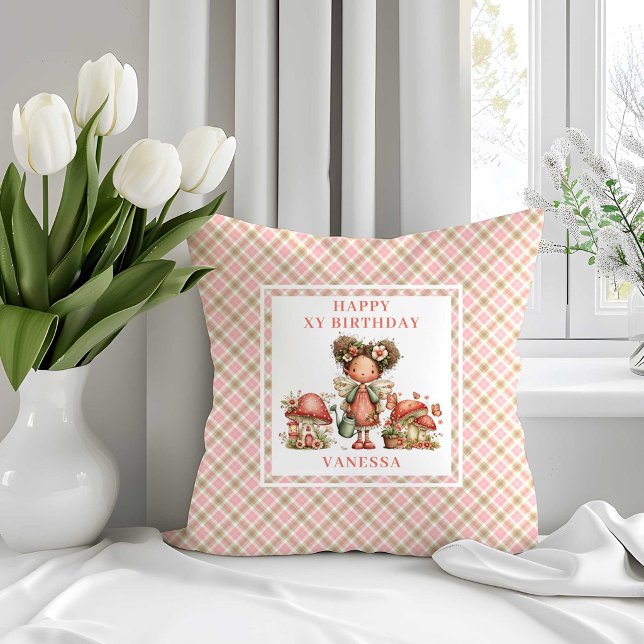 Förtjusande Älv Rosa Blommig Födelsedags Kudd Kudde (Delightful Fairy Pink Floral Birthday Pillow)