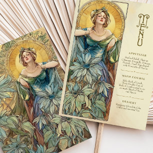 Förtjusande Art nouveau Bröllop solupplyst menykor Inbjudningar