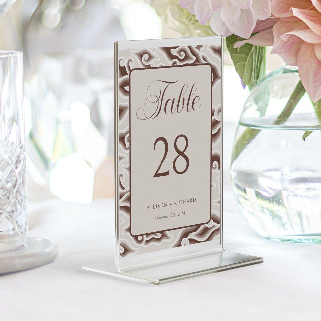 Förtjusande Batik Dreams: Rustic Brown Bröllop Bordsnummer (Enchanting Batik Dreams_ Brown Vintage Wedding Table Number)